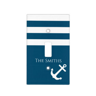 Minimalist Anchor & Stripes Nautical Light Switch Cover