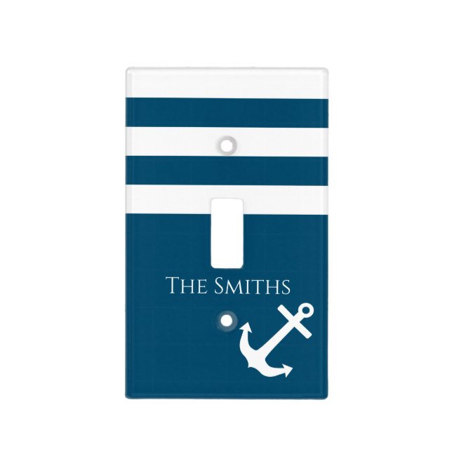 Minimalist Anchor & Stripes Nautical Light Switch Cover (Front)
