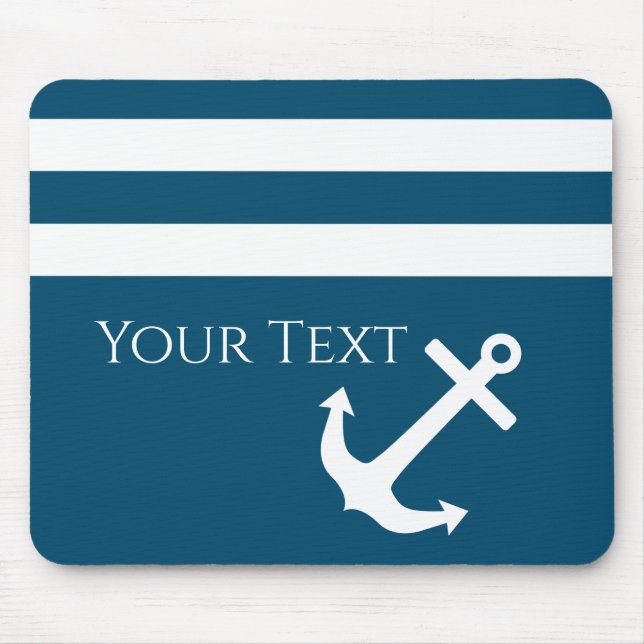 Minimalist Anchor & Stripes Nautical Mouse Pad (Front)