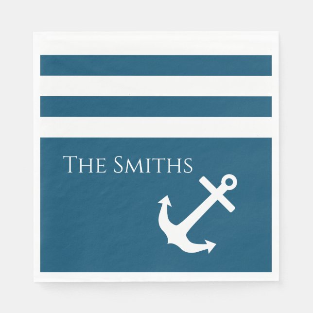 Minimalist Anchor & Stripes Nautical Napkins (Front)