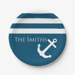 Minimalist Anchor & Stripes Nautical Paper Plates