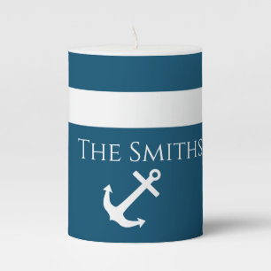 Minimalist Anchor & Stripes Nautical Pillar Candle