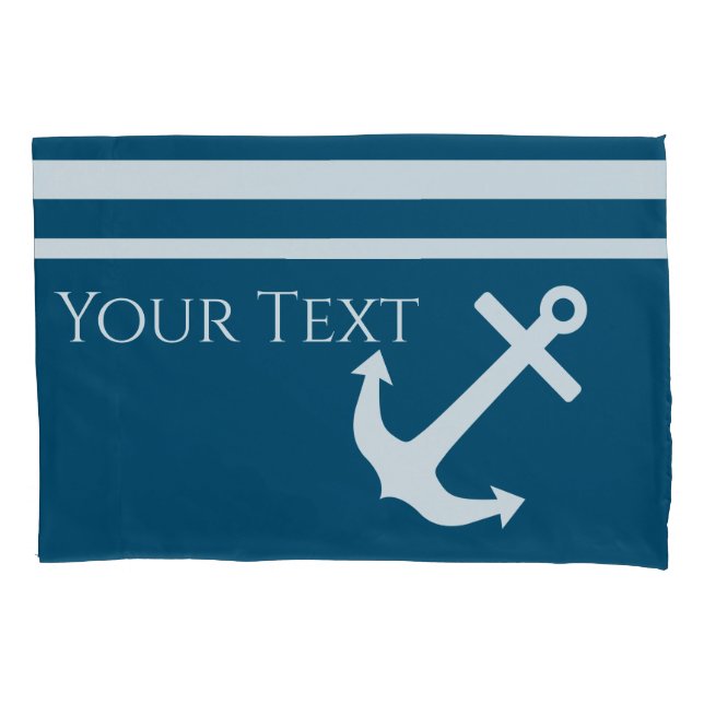 Minimalist Anchor & Stripes Nautical Pillow Case (Front)