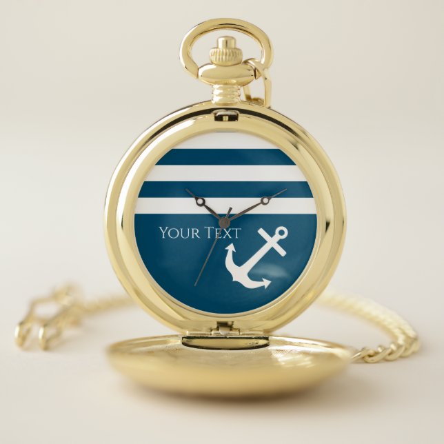 Minimalist Anchor & Stripes Nautical Pocket Watch (Inside)