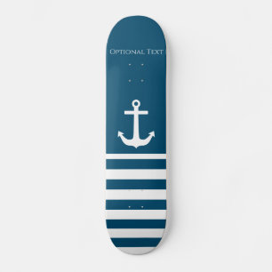 Minimalist Anchor & Stripes Nautical Skateboard