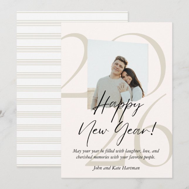 Minimalist and Aesthetic Happy New Year Photo  (Front/Back)