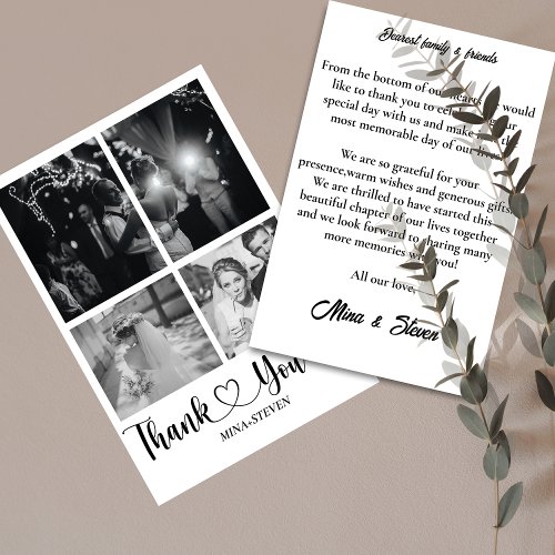 Minimalist and chic Black and white image wedding Thank You Card