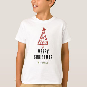 Minimalist and Cute Red Christmas Tree Family T-Shirt