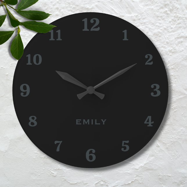 Minimalist and Elegant Black | Gunmetal Name  Large Clock (Creator Uploaded)