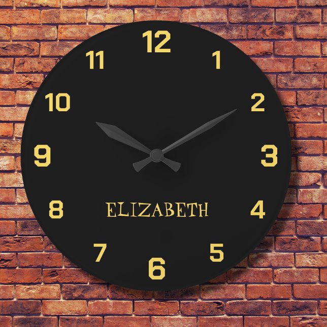 Minimalist and Elegant Black Mustard Yellow Name  Large Clock (Creator Uploaded)