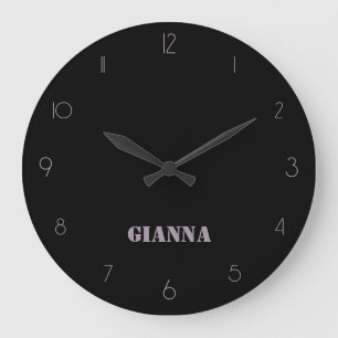 Minimalist and Elegant Black Rose Quartz Name Large Clock