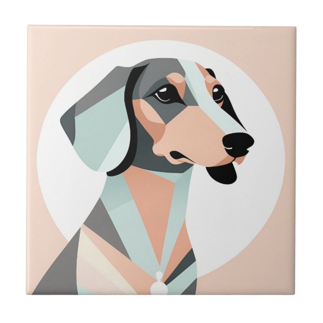Minimalist and elegant geometric dachshund ceramic tile (Front)