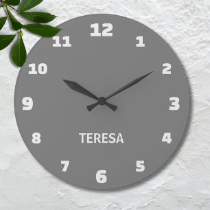 Minimalist and Elegant Grey and Alabaster Name Large Clock