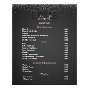Minimalist and Elegant Hair Stylist Price List Poster