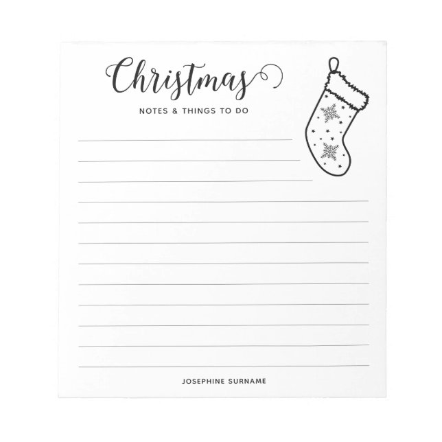 Minimalist And Festive Christmas Stocking Line Art Notepad (Front)