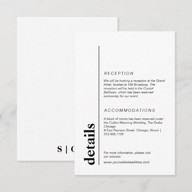 Minimalist and modern bold wedding information  enclosure card (Front/Back)