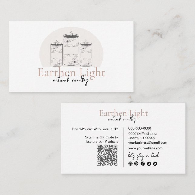 Minimalist and Modern Candle Botanical QR Code Business Card (Front/Back)