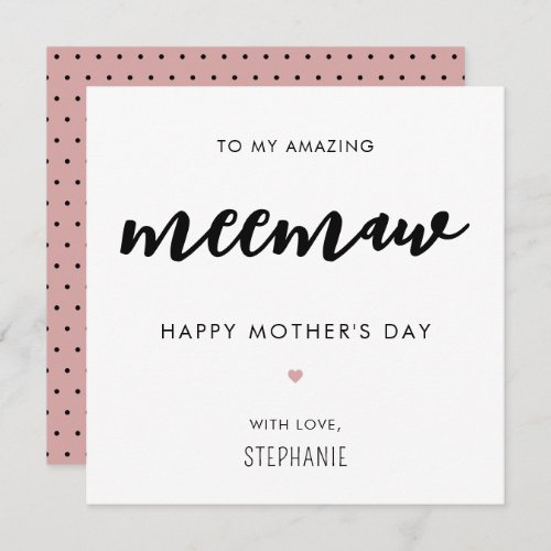 Minimalist and Modern Meemaw Grandma Mothers Day Card