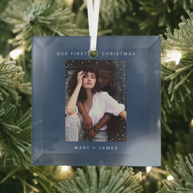 Minimalist and Modern | Merry and Married Photo Glass Ornament (Insitu)