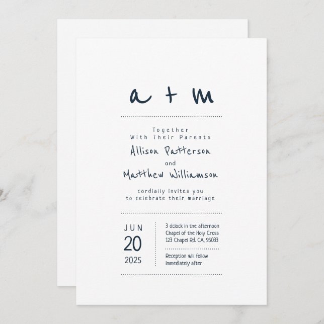 Minimalist and Modern Wedding Invitation (Front/Back)