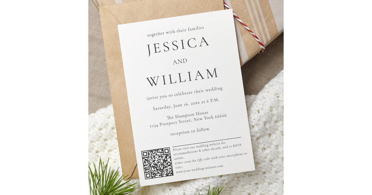 Minimalist And Modern Wedding With QR Code Invitation | Zazzle