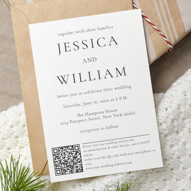Minimalist And Modern Wedding With QR Code Invitation | Zazzle