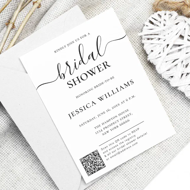 Minimalist and Modern With QR Code Bridal Shower Invitation Zazzle
