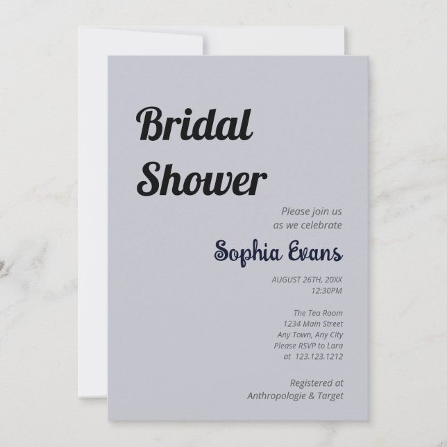 Minimalist and Simple Cloud Gray Bridal Shower Invitation (Front)