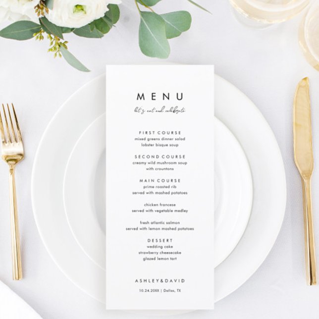 Minimalist and Simple Let's Eat Wedding Guest Menu (Creator Uploaded)