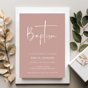 Minimalist and simple photo pink baptism invitation