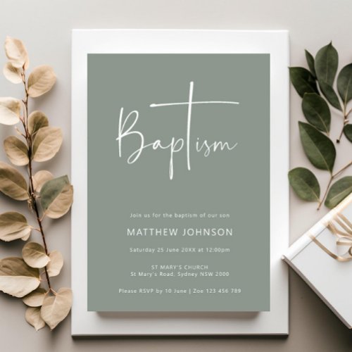 Minimalist and simple photo sage baptism invitation