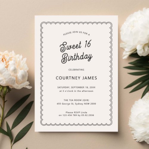 Minimalist and simple scalloped 16T birthday party Invitation