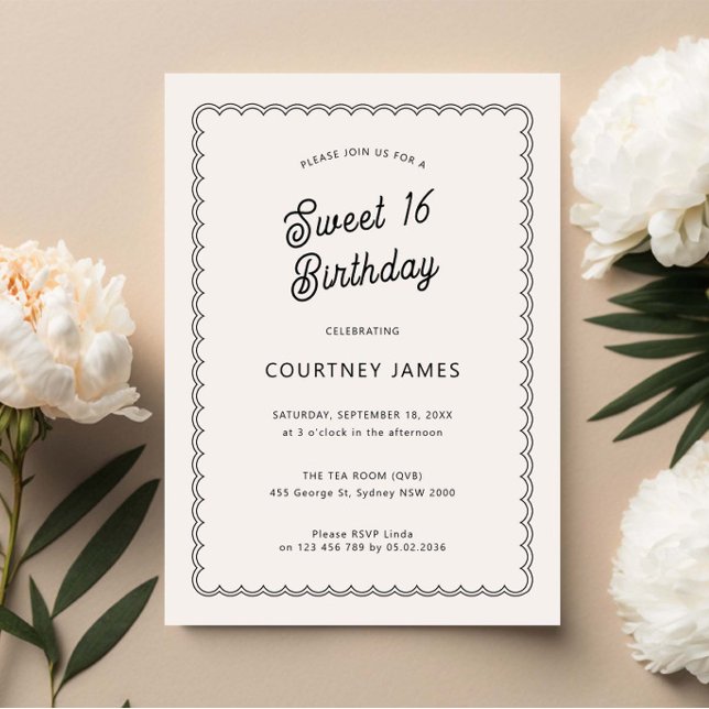 Minimalist and simple scalloped 16T birthday party Invitation (Creator Uploaded)