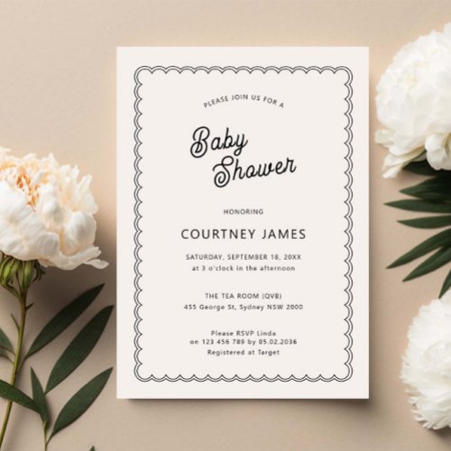 Minimalist and simple scalloped Baby Shower Invitation