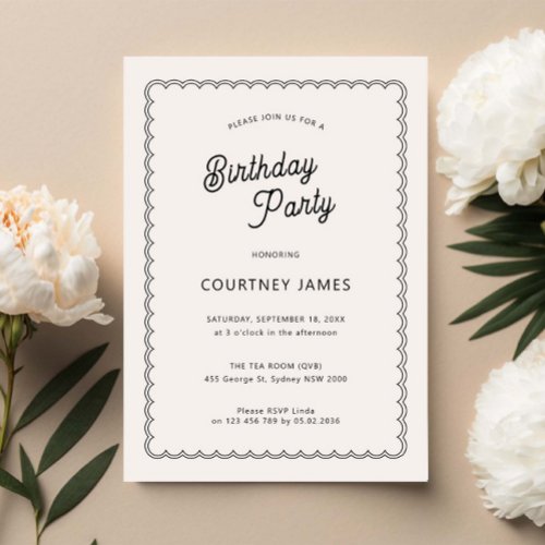 Minimalist and simple scalloped birthday party invitation