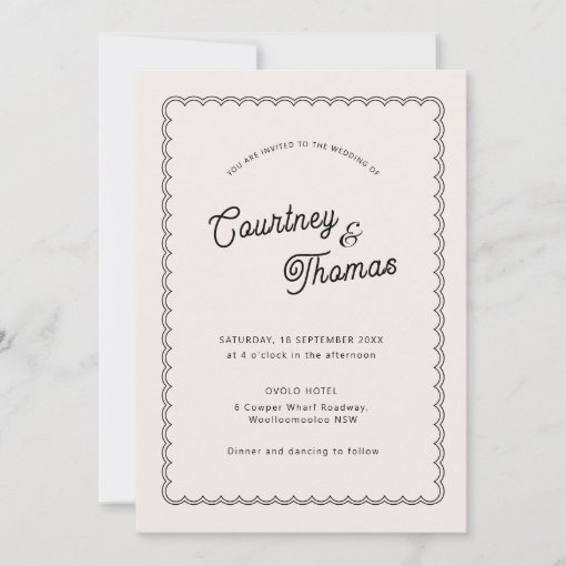 Minimalist and simple scalloped border invitation | Zazzle