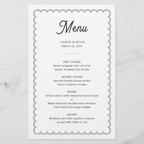 Minimalist and simple scalloped border menu card