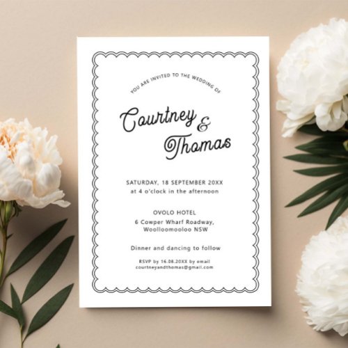 Minimalist and simple scalloped border with RSVP Invitation