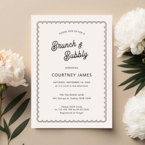 Minimalist and simple scalloped Brunch and Bubbly Invitation