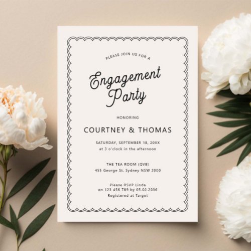 Minimalist and simple scalloped engagement party invitation