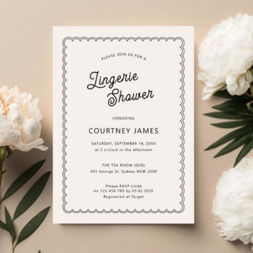 Minimalist and simple scalloped lingerie shower invitation