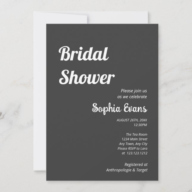Minimalist and Simple Shadow Gray Bridal Shower Invitation (Front)