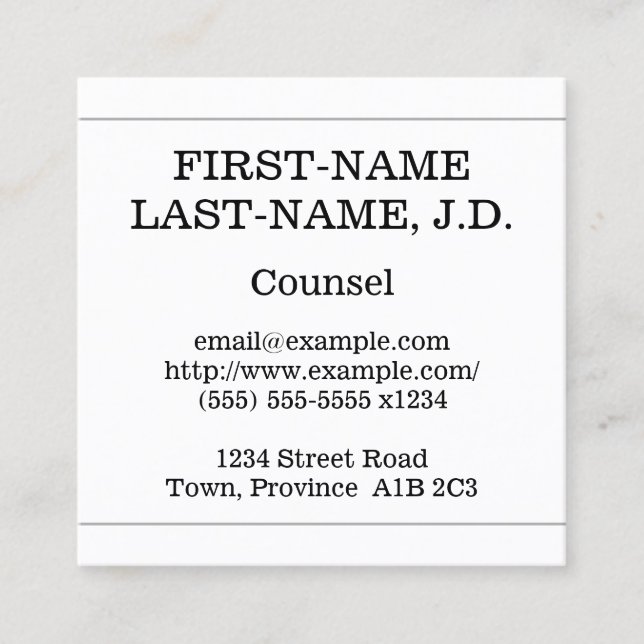 Minimalist and Understated Counsel Business Card (Front)
