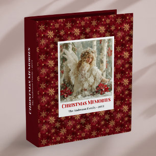 Minimalist Angel Poinsettia Red Gold Personalized  3 Ring Binder