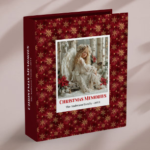 Minimalist Angel Red Gold Christmas Memory Album 3 Ring Binder