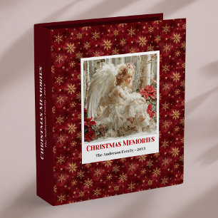 Minimalist Angel Red Gold Custom Name Christmas 3 Ring Binder