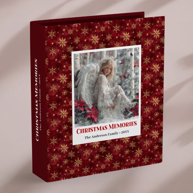 Minimalist Angel Red Gold Editable Christmas Album 3 Ring Binder (Minimalist Angel Red Gold Editable Christmas Memory Album

)