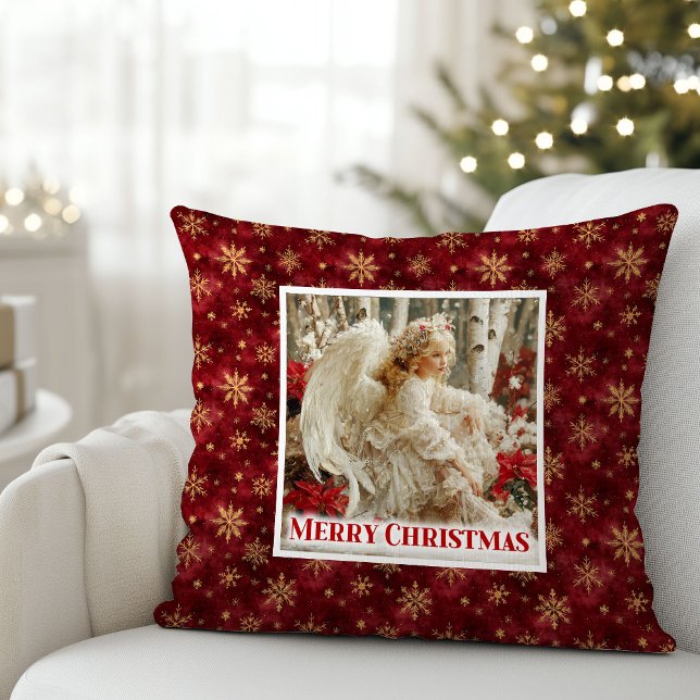 Minimalist Angel Red Gold Personalized Best Xmas Throw Pillow (Minimalist Angel Red Gold Personalized Best Christmas Pillow

)