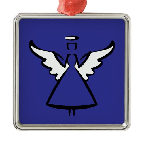 Minimalist Angel Wings &amp; Halo | Modern Graphic Sil Metal Ornament