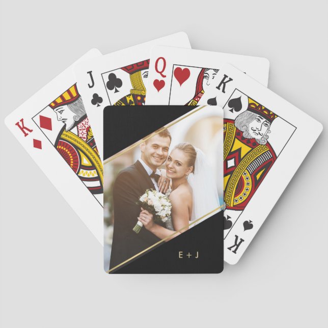 Minimalist Angle Monogrammed Custom Photo Playing  Poker Cards (Back)